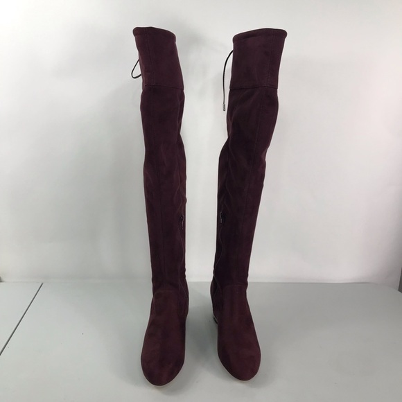 Michael Kors Wine Suede Over-the-Knee Heeled Boots - Picture 3 of 8